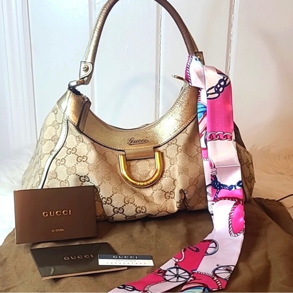 GUCCI CANVAS ABBEY SHOULDER BAG BEIGE/GOLD EARLY 90'S